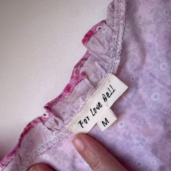 For Love Bell Pink Patchwork Ruffle Mini Dress Boho SZ M - Picture 15 of 16